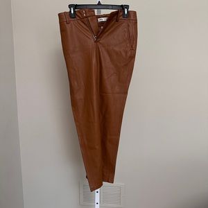 ZARA Brown mid-rise leather trousers